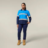 Hard Yakka Women's Koolgear Core Long Sleeve Lightweight Spliced Taped Vented Drill Shirt Y08806 in Blue/Navy