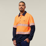 Hard Yakka Koolgear Core Hi-Vis 2 Tone Taped Vented Long Sleeve Polo Y11379 in Orange/Navy