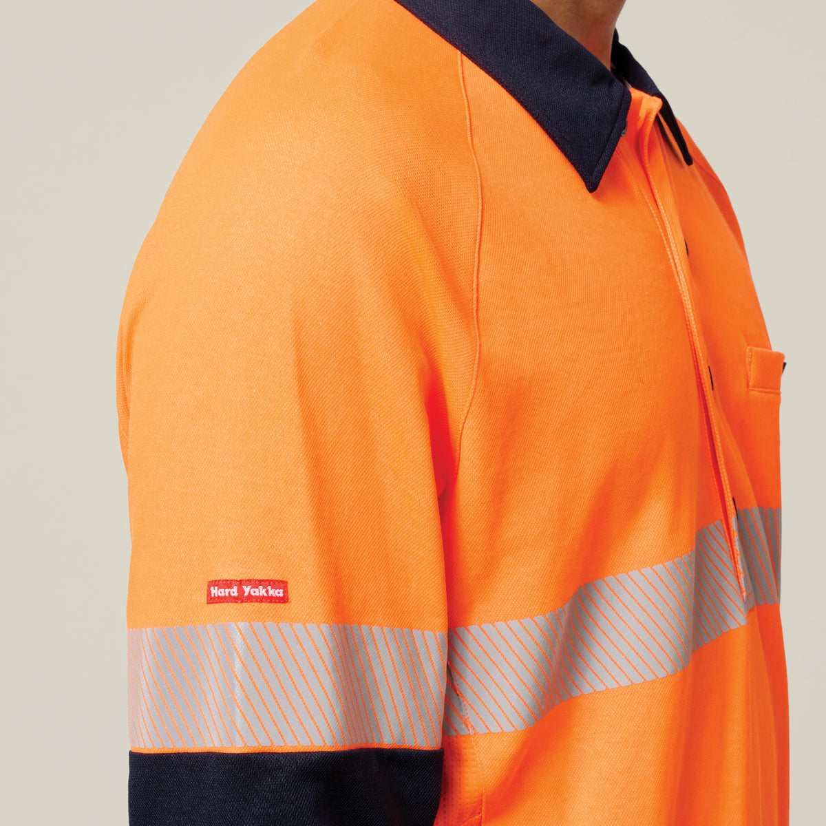 Hard Yakka Koolgear Core Hi-Vis 2 Tone Taped Vented Long Sleeve Polo Y11379 in Orange/Navy