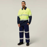 Hard Yakka Koolgear Core Hi-Vis 2 Tone Taped Vented Long Sleeve Polo Y11379 in Orange/Navy