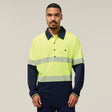 Hard Yakka Koolgear Core Hi-Vis 2 Tone Taped Vented Long Sleeve Polo Y11379 in Yellow/Navy