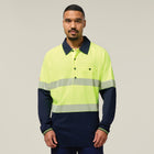 Hard Yakka Koolgear Core Hi-Vis 2 Tone Taped Vented Long Sleeve Polo Y11379 in Yellow/Navy