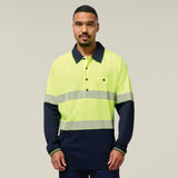 Hard Yakka Koolgear Core Hi-Vis 2 Tone Taped Vented Long Sleeve Polo Y11379 in Yellow/Navy