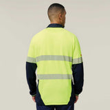 Hard Yakka Koolgear Core Hi-Vis 2 Tone Taped Vented Long Sleeve Polo Y11379 in Yellow/Navy