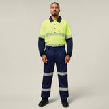 Hard Yakka Koolgear Core Hi-Vis 2 Tone Taped Vented Long Sleeve Polo Y11379 in Yellow/Navy