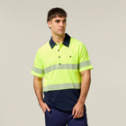 Hard Yakka Koolgear Core Hi-Vis 2 Tone Taped Vented Short Sleeve Polo Y11383 in Yellow/Navy