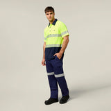 Hard Yakka Koolgear Core Hi-Vis 2 Tone Taped Vented Short Sleeve Polo Y11383 in Yellow/Navy