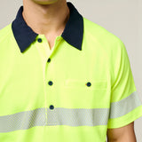 Hard Yakka Koolgear Core Hi-Vis 2 Tone Taped Vented Short Sleeve Polo Y11383 in Yellow/Navy
