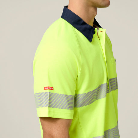 Hard Yakka Koolgear Core Hi-Vis 2 Tone Taped Vented Short Sleeve Polo Y11383 in Yellow/Navy