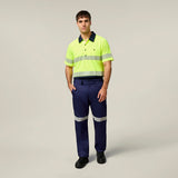 Hard Yakka Koolgear Core Hi-Vis 2 Tone Taped Vented Short Sleeve Polo Y11383 in Yellow/Navy