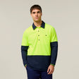 Hard Yakka Koolgear Core Hi-Vis 2 Tone Vented Long Sleeve Polo Y11389 in Yellow/Navy