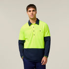 Hard Yakka Koolgear Core Hi-Vis 2 Tone Vented Long Sleeve Polo Y11389 in Yellow/Navy