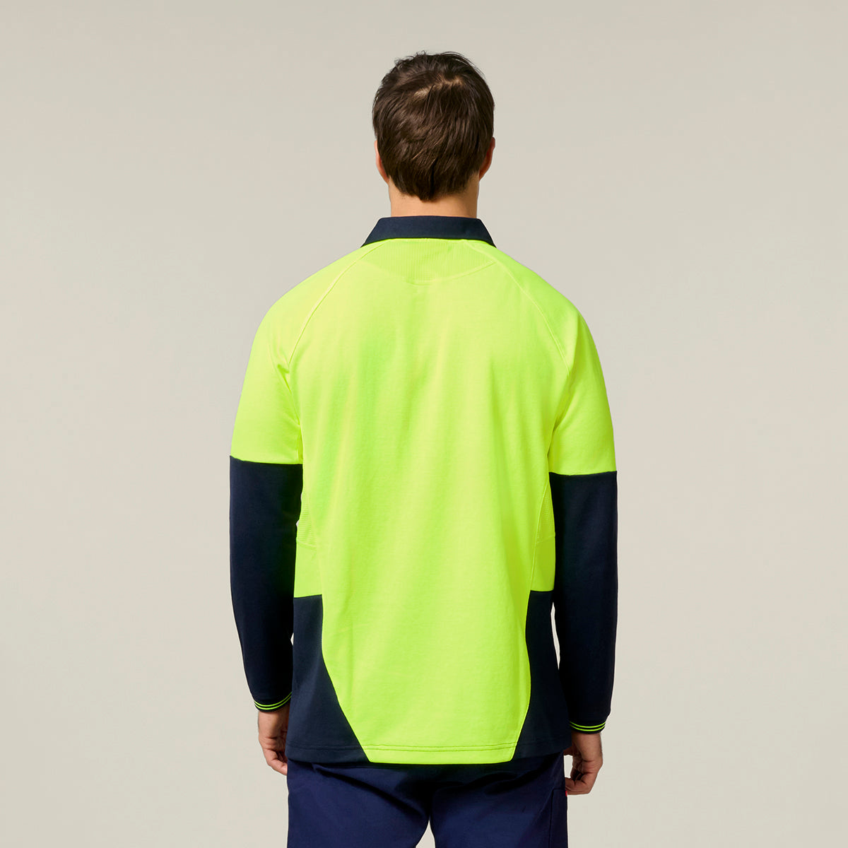 Hard Yakka Koolgear Core Hi-Vis 2 Tone Vented Long Sleeve Polo Y11389 in Yellow/Navy