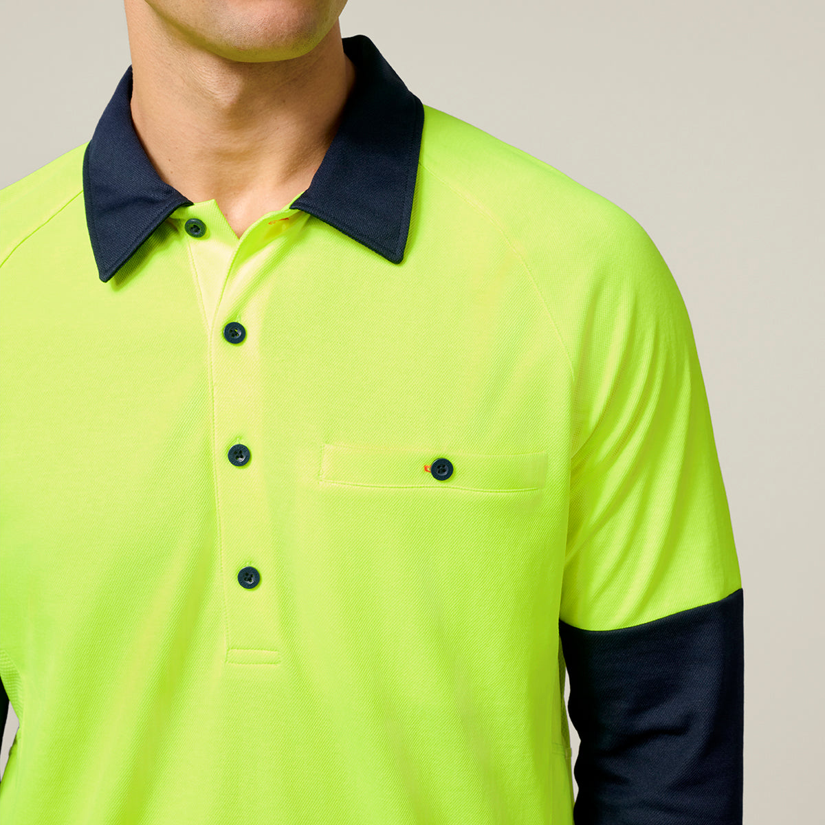Hard Yakka Koolgear Core Hi-Vis 2 Tone Vented Long Sleeve Polo Y11389 in Yellow/Navy