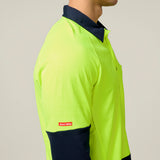 Hard Yakka Koolgear Core Hi-Vis 2 Tone Vented Long Sleeve Polo Y11389 in Yellow/Navy