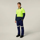 Hard Yakka Koolgear Core Hi-Vis 2 Tone Vented Long Sleeve Polo Y11389 in Yellow/Navy