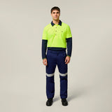 Hard Yakka Koolgear Core Hi-Vis 2 Tone Vented Long Sleeve Polo Y11389 in Yellow/Navy