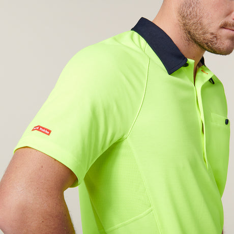 Hard Yakka Koolgear Core Hi-Vis 2 Tone Vented Short Sleeve Polo Y11396 in Yellow/Navy