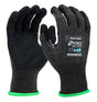 Maxisafe G-Force Ultra-Flex 21 GCU240 Cut F glove, pair showing the black sandy nitrile palm and the back of the hand with label